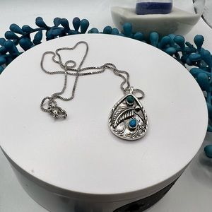 Vintage Leaf Pendant‎ W/Turquoise Colored Stones NEW